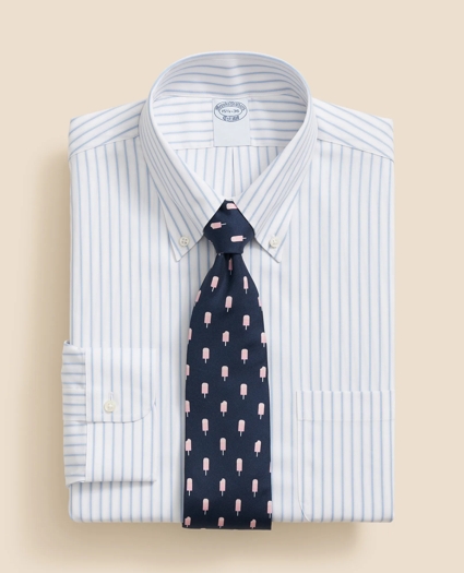 Stretch Supima® Cotton Non-Iron Pinpoint Oxford Polo Button Down Collar, Outline Stripe Dress Shirt, image 1