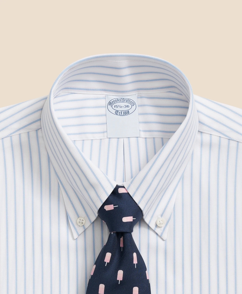 Stretch Supima® Cotton Non-Iron Pinpoint Oxford Polo Button Down Collar, Outline Stripe Dress Shirt, image 2