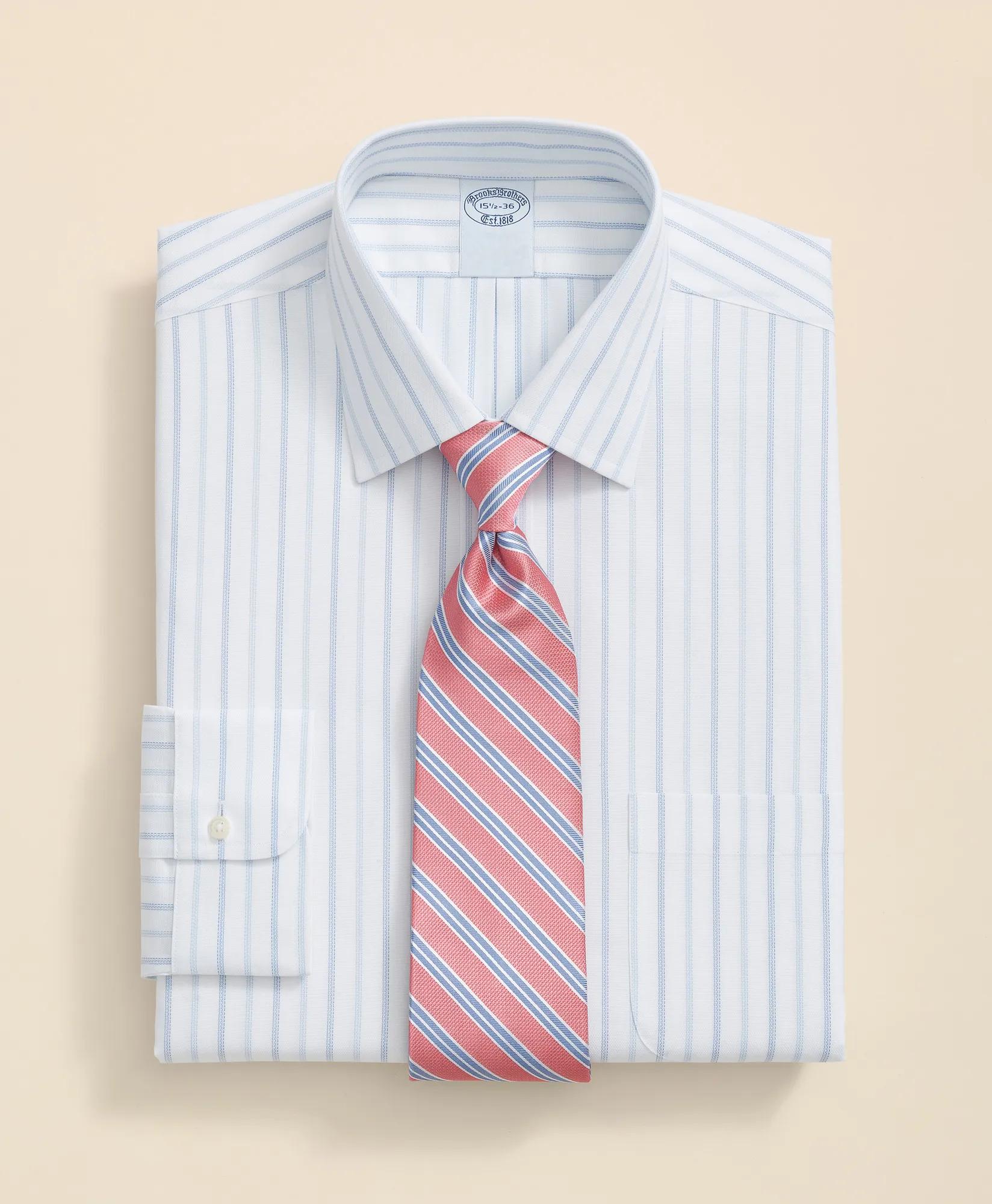 Stretch Supima Cotton Non-Iron Royal Oxford Ainsley Collar, Alternating Stripe Dress Shirt