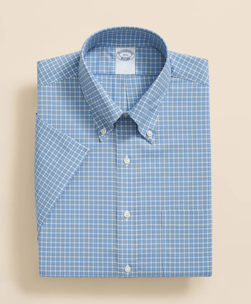 Stretch Supima® Cotton Non-Iron Broadcloth Polo Button-Down Collar, Checked Short-Sleeve Dress Shirt, image 3