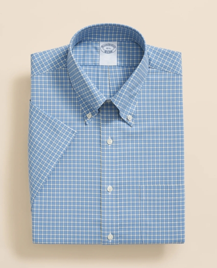 Stretch Supima® Cotton Non-Iron Broadcloth Polo Button-Down Collar, Checked Short-Sleeve Dress Shirt, image 3