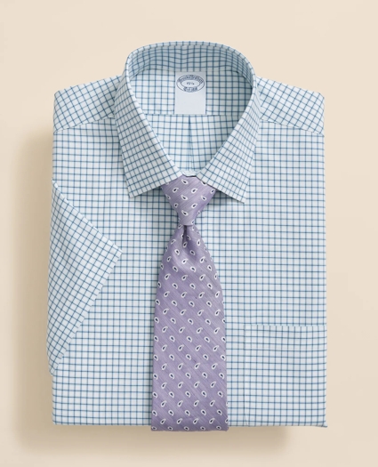 Stretch Supima® Cotton Non-Iron Broadcloth Ainsley Collar, Windowpane Short-Sleeve Dress Shirt, image 1