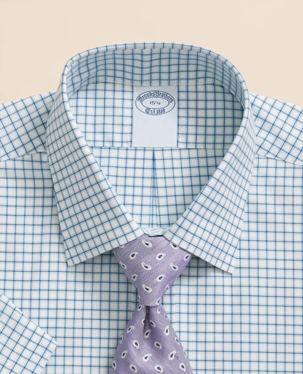Stretch Supima® Cotton Non-Iron Broadcloth Ainsley Collar, Windowpane Short-Sleeve Dress Shirt, image 2