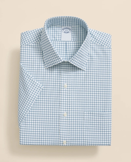 Stretch Supima® Cotton Non-Iron Broadcloth Ainsley Collar, Windowpane Short-Sleeve Dress Shirt, image 3