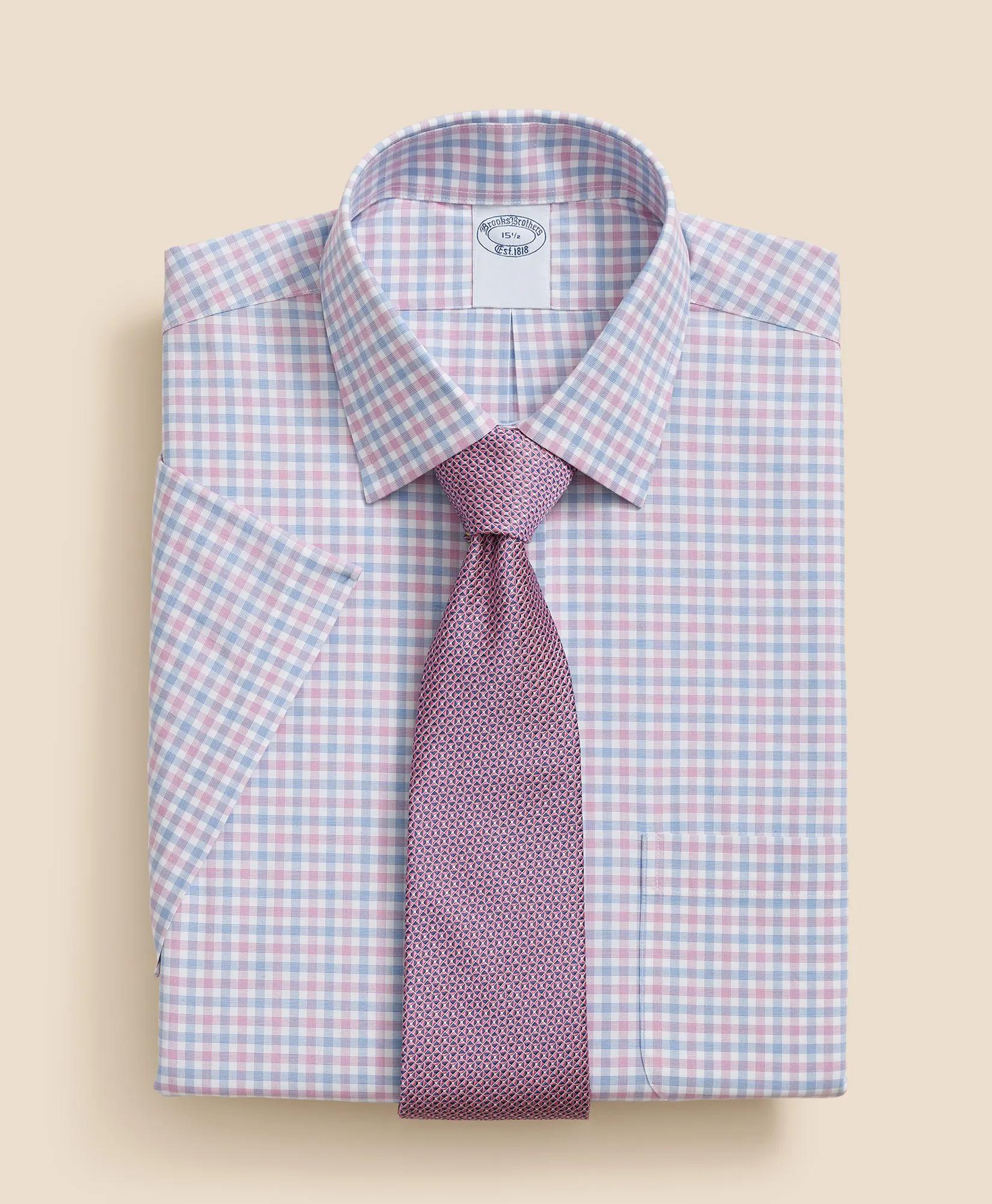 Stretch Supima Cotton Non-Iron Ainsley Collar, Alternating Check Short-Sleeve Dress Shirt
