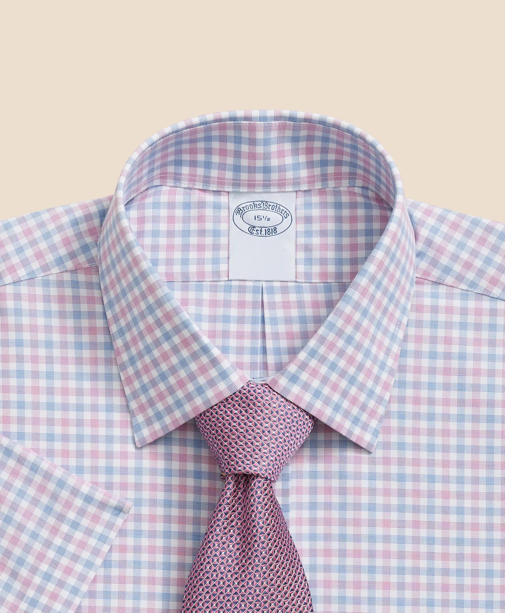 Stretch Supima Cotton Non-Iron Ainsley Collar, Alternating Check Short-Sleeve Dress Shirt