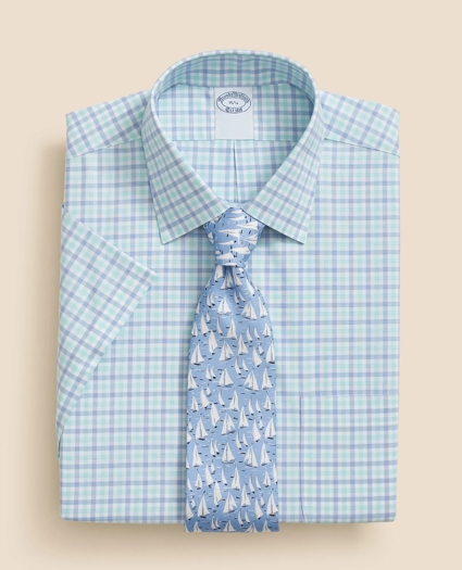 Stretch Supima® Cotton Non-Iron Ainsley Collar, Alternating Check Short-Sleeve Dress Shirt, image 1