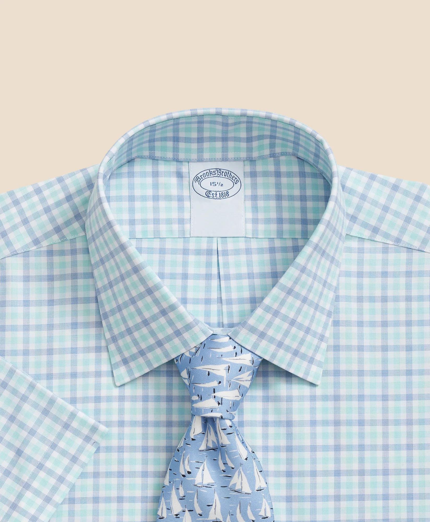 Stretch Supima Cotton Non-Iron Ainsley Collar, Alternating Check Short-Sleeve Dress Shirt