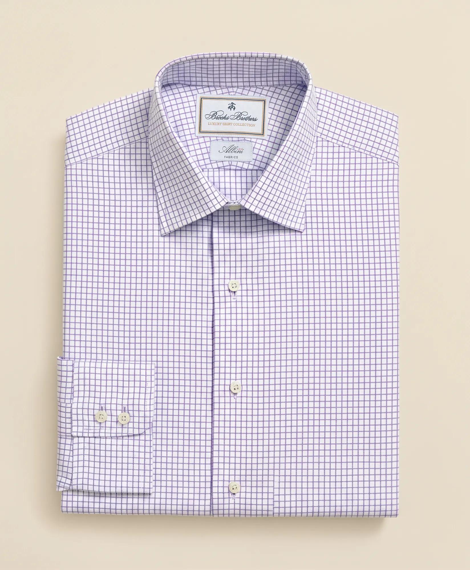 Brooks Brothers X Thomas Mason® Cotton English Collar, Windowpane Dress Shirt, image 1