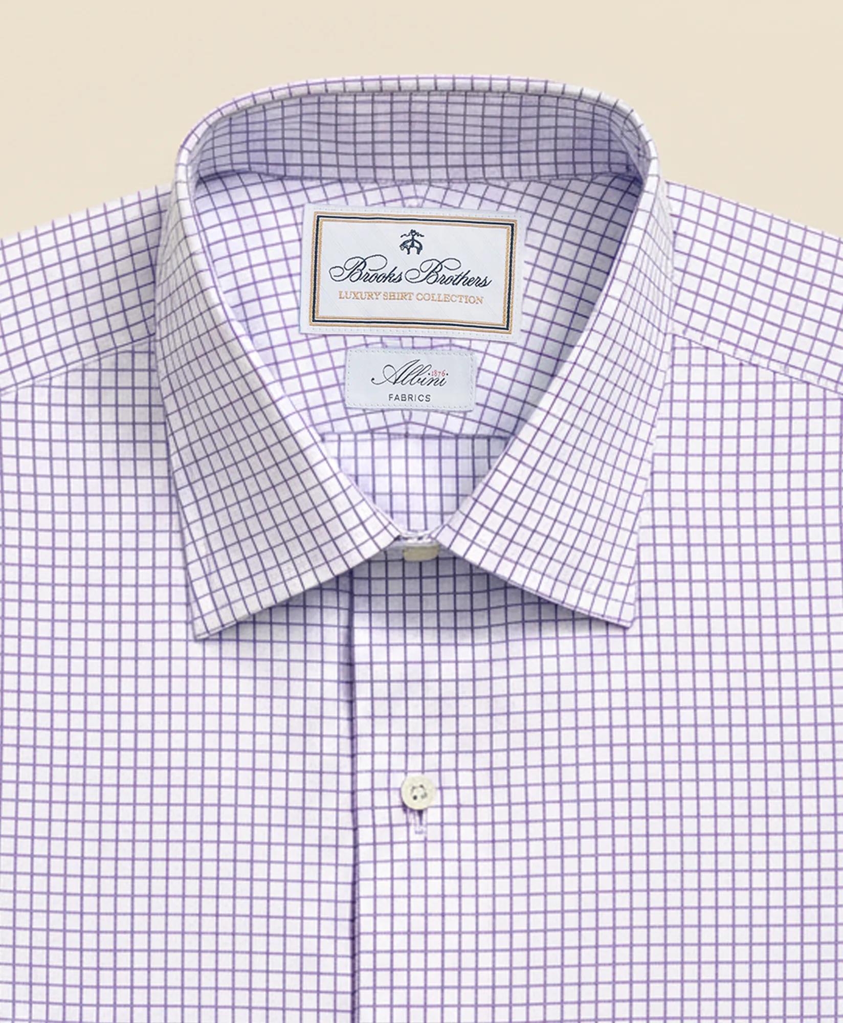 Brooks Brothers X Thomas Mason® Cotton English Collar, Windowpane Dress Shirt, image 2