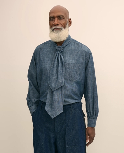 Brooks Brothers X Engineered Garments Cotton Chambray Ascot Collar Oversized Dress Shirt, image 1