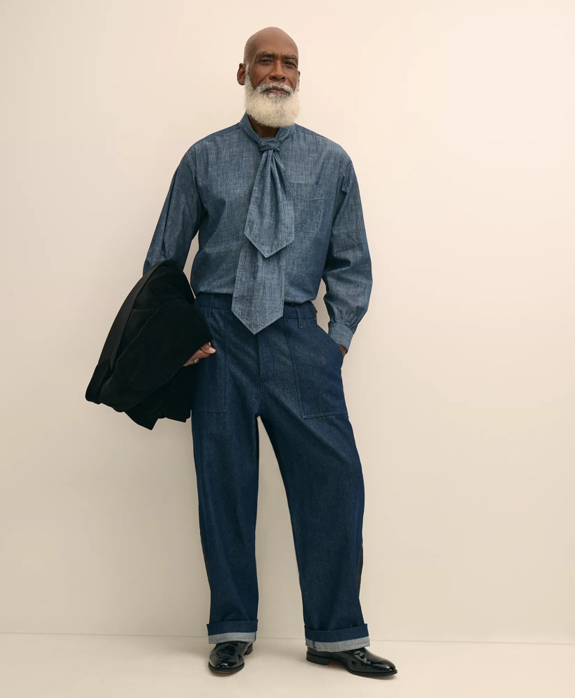 Brooks Brothers X Engineered Garments Cotton Chambray Ascot Collar Oversized Dress Shirt, image 2