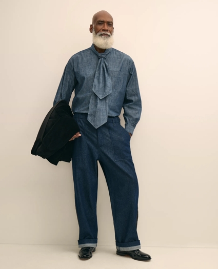 Brooks Brothers X Engineered Garments Cotton Chambray Ascot Collar Oversized Dress Shirt, image 2
