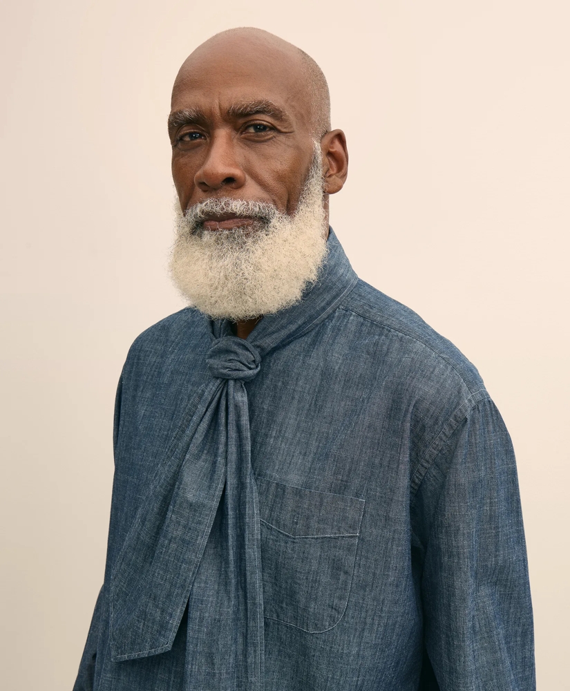 Brooks Brothers X Engineered Garments Cotton Chambray Ascot Collar Oversized Dress Shirt, image 3