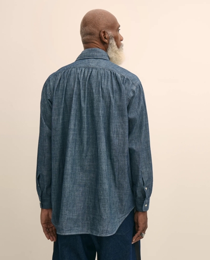 Brooks Brothers X Engineered Garments Cotton Chambray Ascot Collar Oversized Dress Shirt, image 4