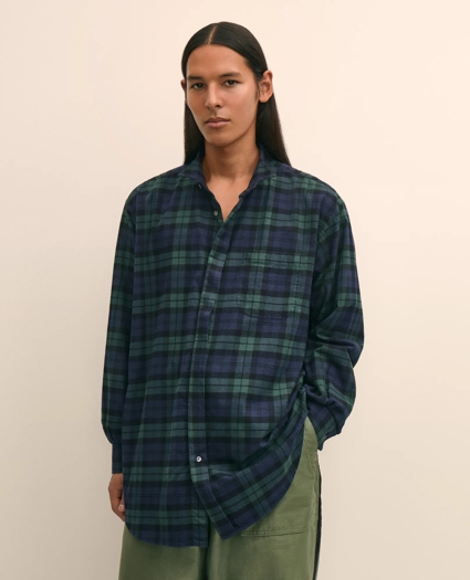Brooks Brothers X Engineered Garments Cotton Flannel Wing Collar Oversized, Tartan Dress Shirt, image 1