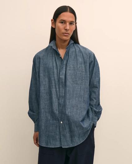 Brooks Brothers X Engineered Garments Cotton Chambray Wing Collar Oversized Dress Shirt, image 1