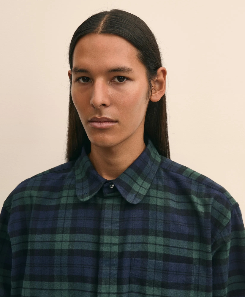 Brooks Brothers X Engineered Garments Cotton Flannel Round Pinhole Collar Oversized, Tartan Dress Shirt, image 3