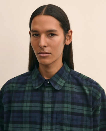 Brooks Brothers X Engineered Garments Cotton Flannel Round Pinhole Collar Oversized, Tartan Dress Shirt, image 3