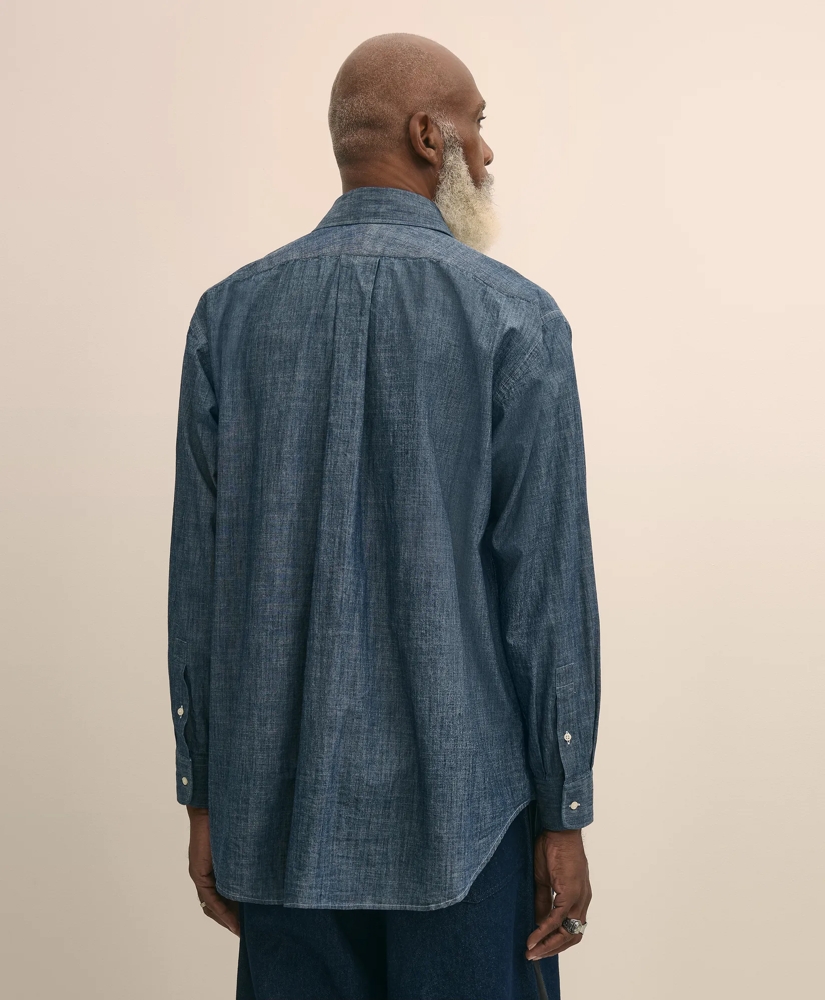 Brooks Brothers X Engineered Garments Cotton Chambray Round Pinhole Collar Oversized Dress Shirt, image 4