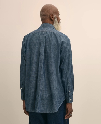 Brooks Brothers X Engineered Garments Cotton Chambray Round Pinhole Collar Oversized Dress Shirt, image 4