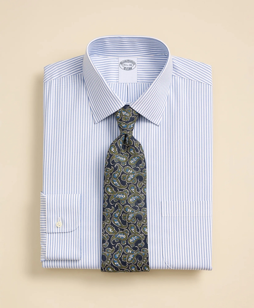 Stretch Supima&reg; Cotton Non-Iron Broadcloth Ainsley Spread Collar Striped Dress Shirt, image 1