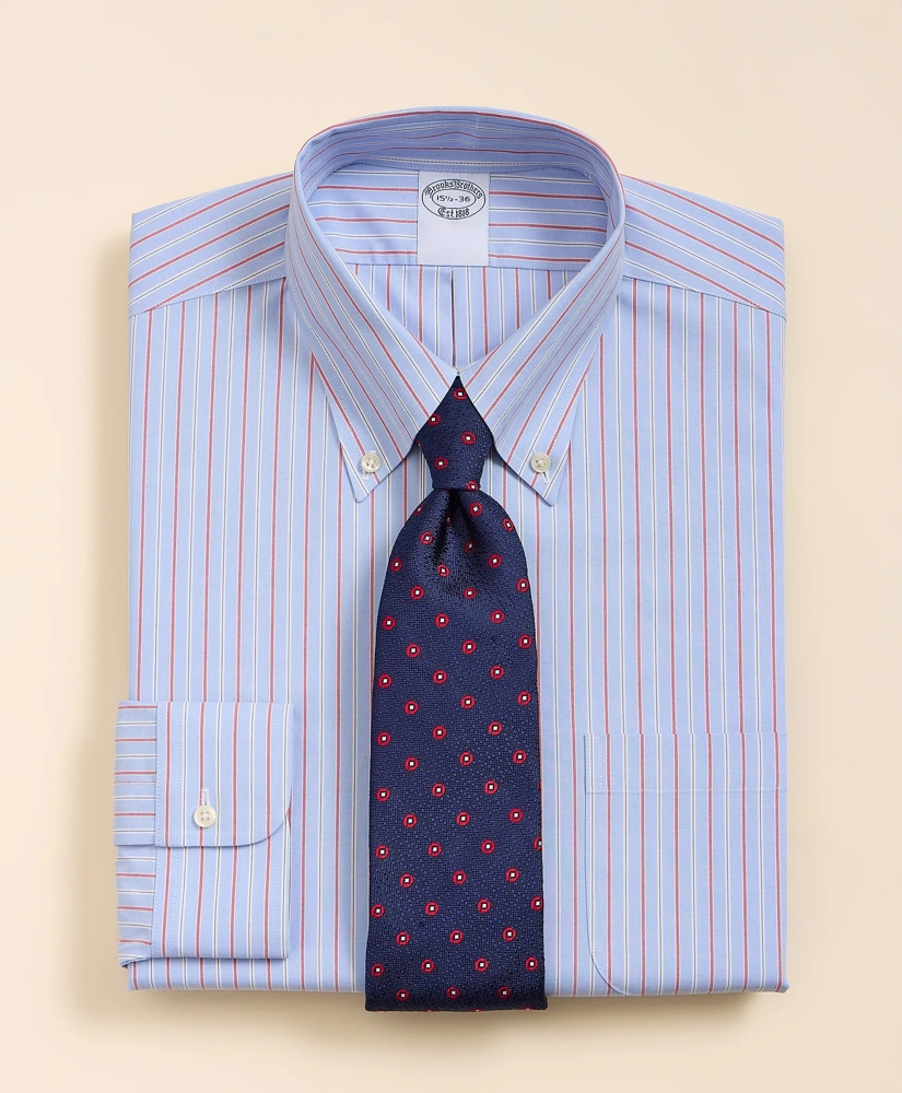 Stretch Supima&reg; Cotton Non-Iron Broadcloth Button Down Collar Striped Dress Shirt, image 1