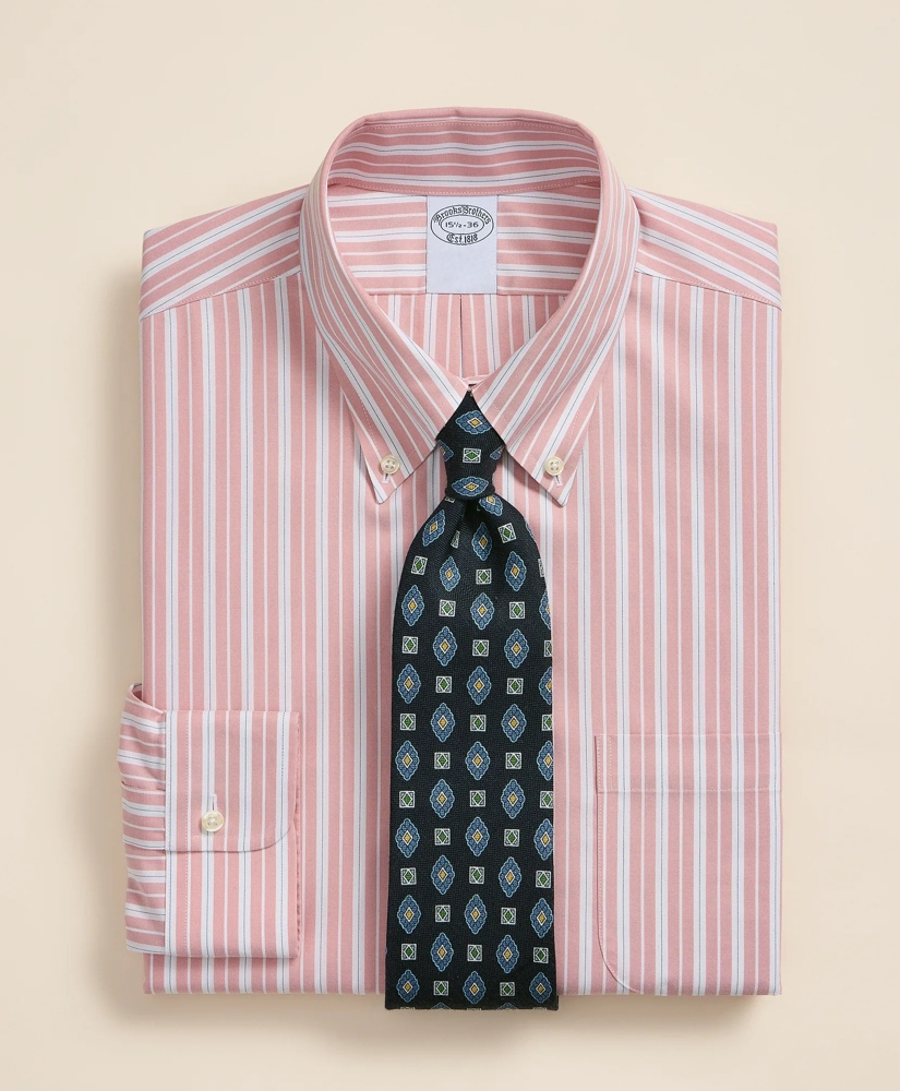Stretch Supima&reg; Cotton Non-Iron Pinpoint Oxford Button-Down Collar, Stripe Dress Shirt, image 1