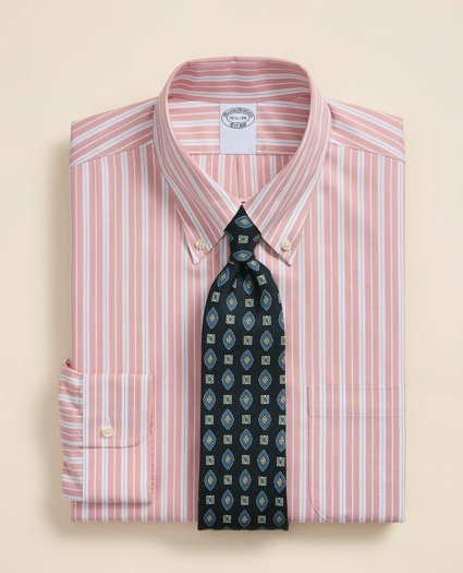 Stretch Supima&reg; Cotton Non-Iron Pinpoint Oxford Button-Down Collar, Stripe Dress Shirt, image 1