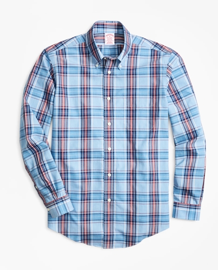 Madison Relaxed-Fit Sport Shirt, Non-Iron Blue and Red Plaid, image 1