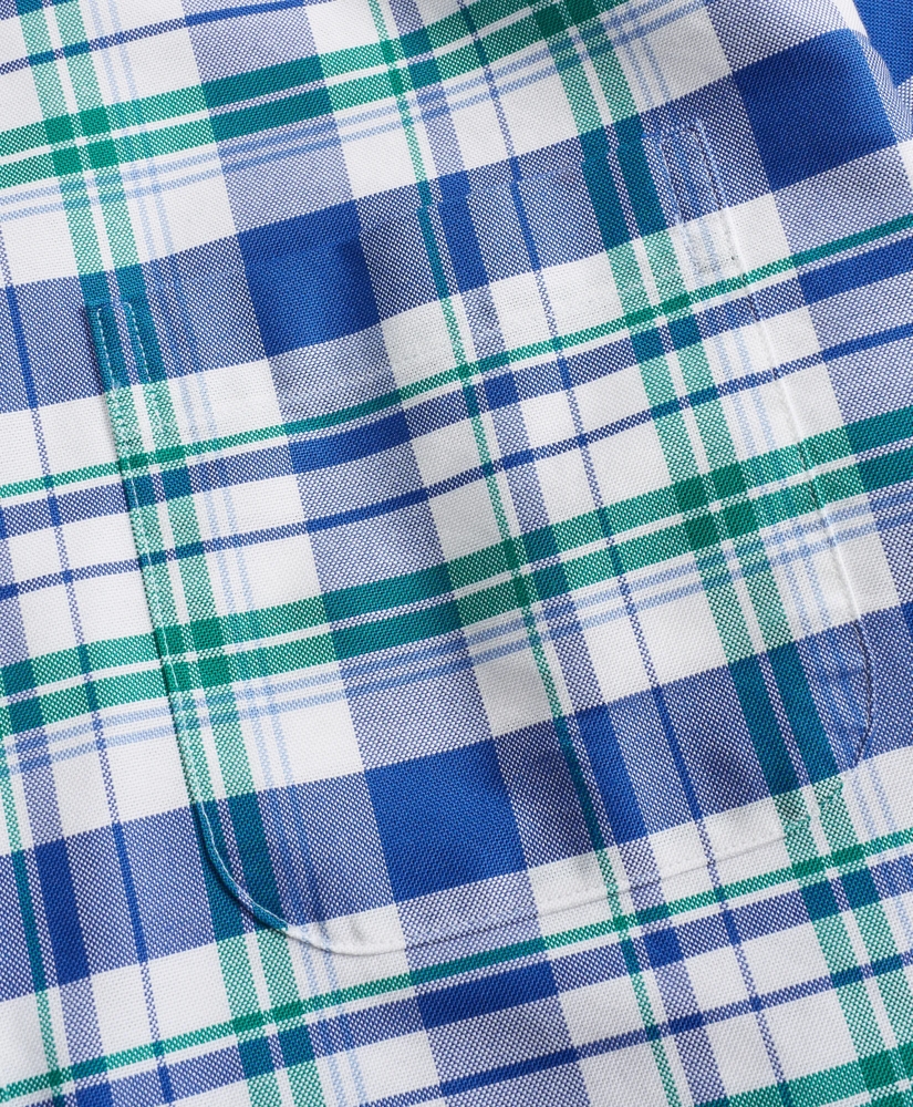 Regent Regular-Fit Oxford Blue and Green Plaid Sport Shirt, image 3