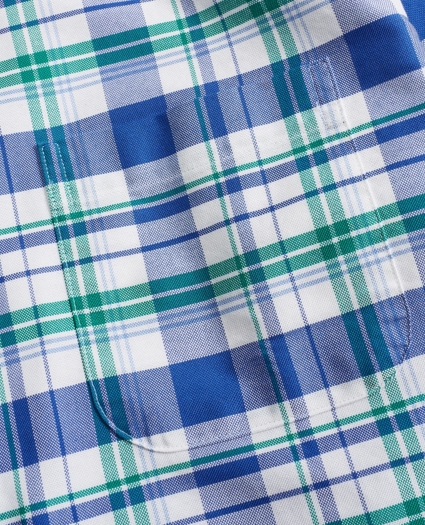 Regent Regular-Fit Oxford Blue and Green Plaid Sport Shirt, image 3