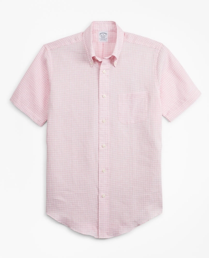 Regent Regular-Fit Sport Shirt, Gingham Irish Linen Short-Sleeve, image 1