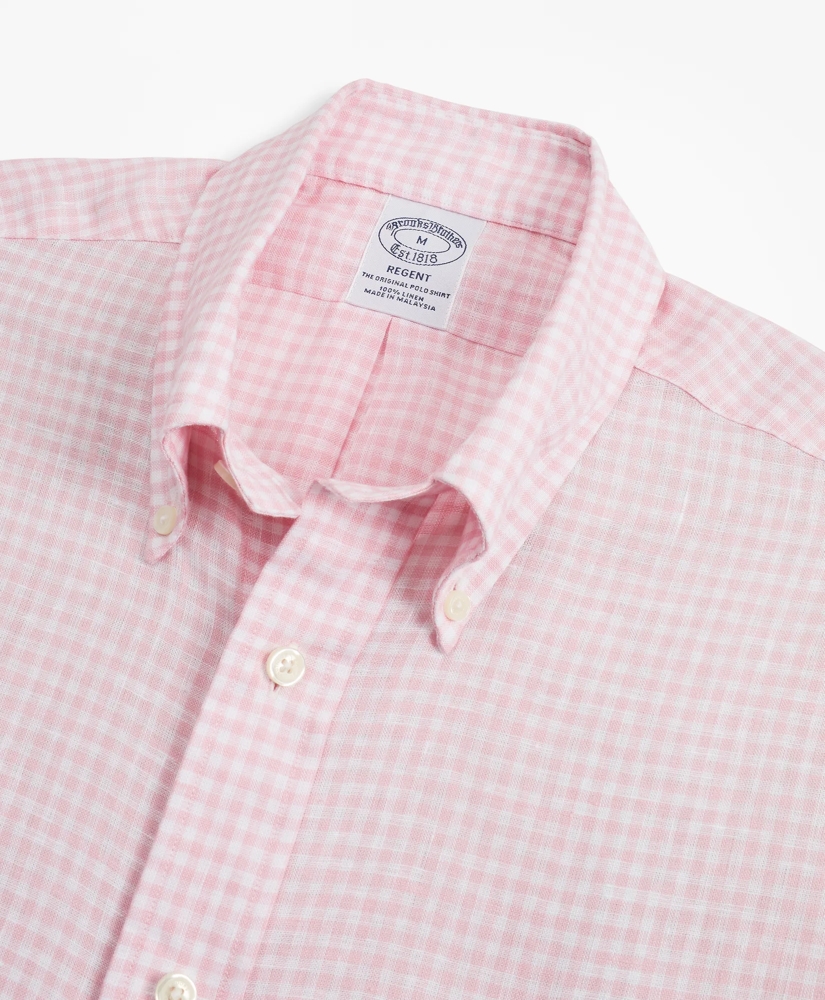 Regent Regular-Fit Sport Shirt, Gingham Irish Linen Short-Sleeve, image 2