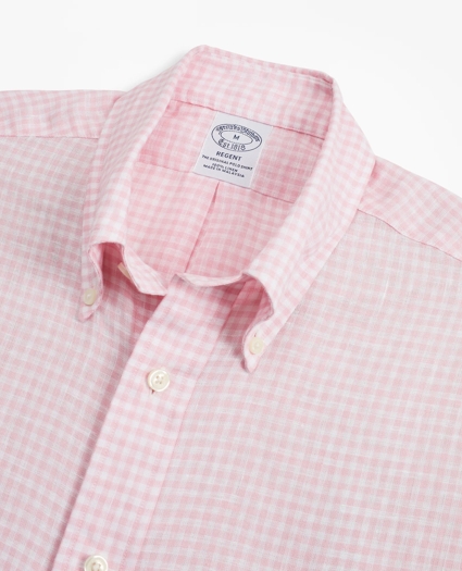 Regent Regular-Fit Sport Shirt, Gingham Irish Linen Short-Sleeve, image 2