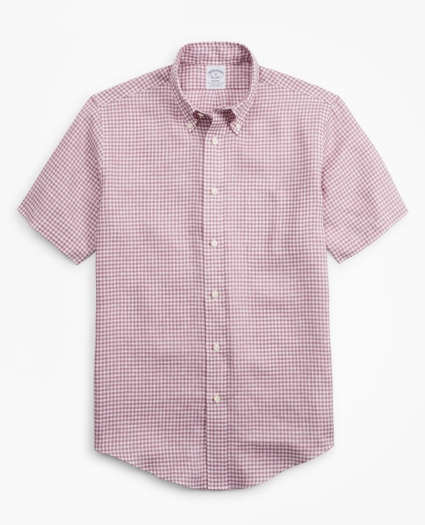Regent Regular-Fit Sport Shirt, Gingham Irish Linen Short-Sleeve, image 1