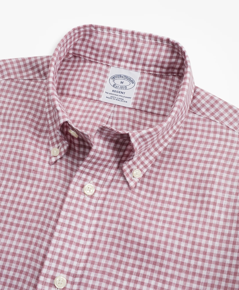 Regent Regular-Fit Sport Shirt, Gingham Irish Linen Short-Sleeve, image 2