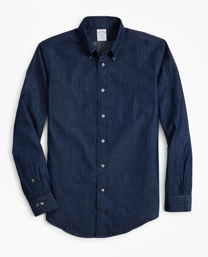 Regent Regular-Fit Sport Shirt, Indigo Micro-Paisley Print, image 1