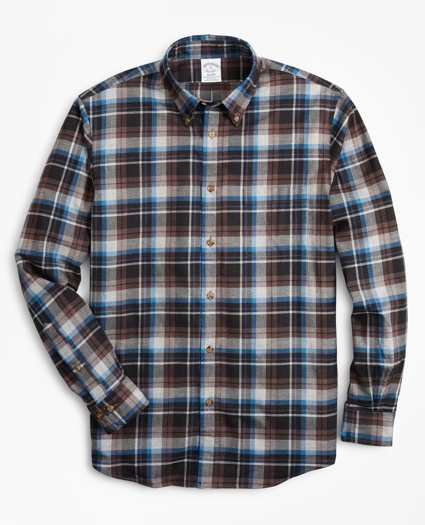 Regent Regular-Fit Sport Shirt, Grey Plaid Brushed Flannel, image 1