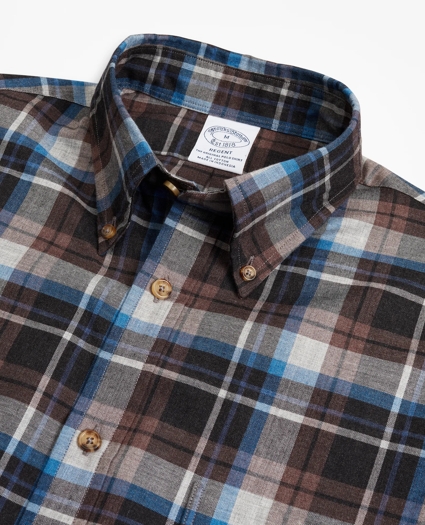 Regent Regular-Fit Sport Shirt, Grey Plaid Brushed Flannel, image 2