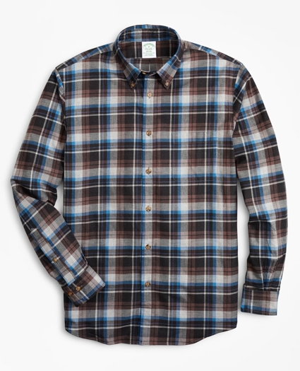 Milano Fit Grey Plaid Brushed Flannel Sport Shirt, image 1