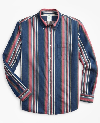 Milano Slim-Fit Sport Shirt, Indigo Awning Stripe, image 1