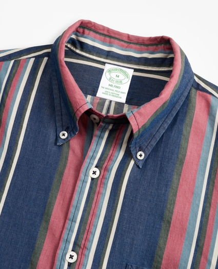 Milano Slim-Fit Sport Shirt, Indigo Awning Stripe, image 2