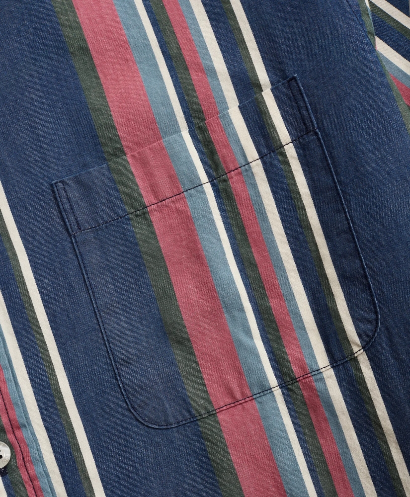 Milano Slim-Fit Sport Shirt, Indigo Awning Stripe, image 3