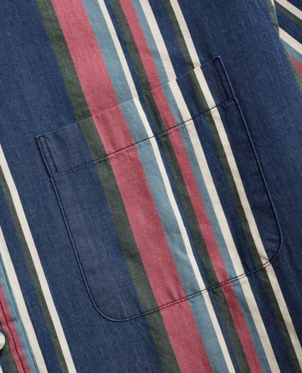 Milano Slim-Fit Sport Shirt, Indigo Awning Stripe, image 3