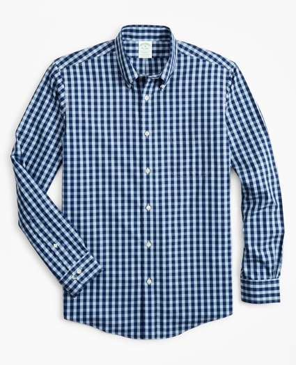Stretch Milano Slim-Fit Sport Shirt, Non-Iron Gingham, image 1