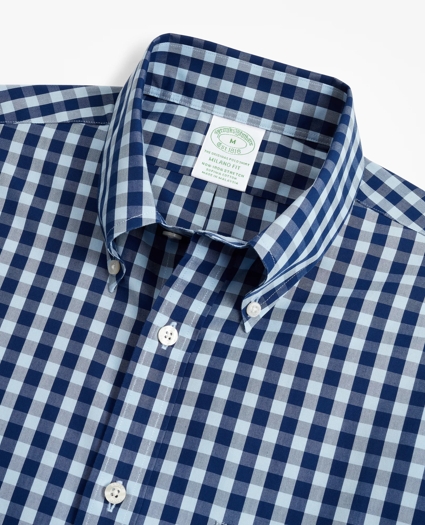 Stretch Milano Slim-Fit Sport Shirt, Non-Iron Gingham, image 2
