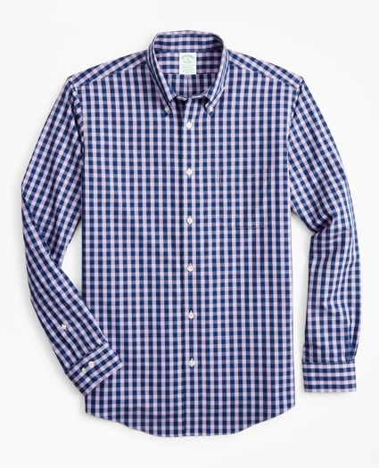 Stretch Milano Slim-Fit Sport Shirt, Non-Iron Gingham, image 1