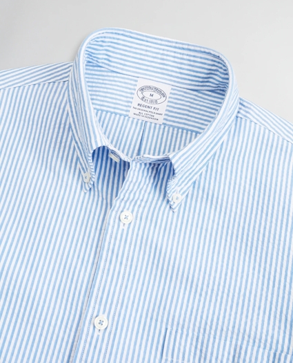 Regent Regular-Fit Short-Sleeve Sport Shirt, Seersucker Stripe, image 2