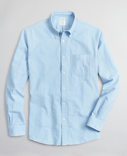 Milano Slim-Fit Sport Shirt, Garment-Dyed Seersucker, image 1